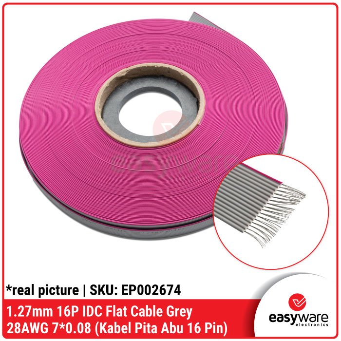 1 Meter Kabel Flat 16P Grey Kabel IDC 16 Pin Kabel Pita 16P Abu-abu Pitch 1.27mm Gray Flat Cable Kabel AWG 28 - Image 3