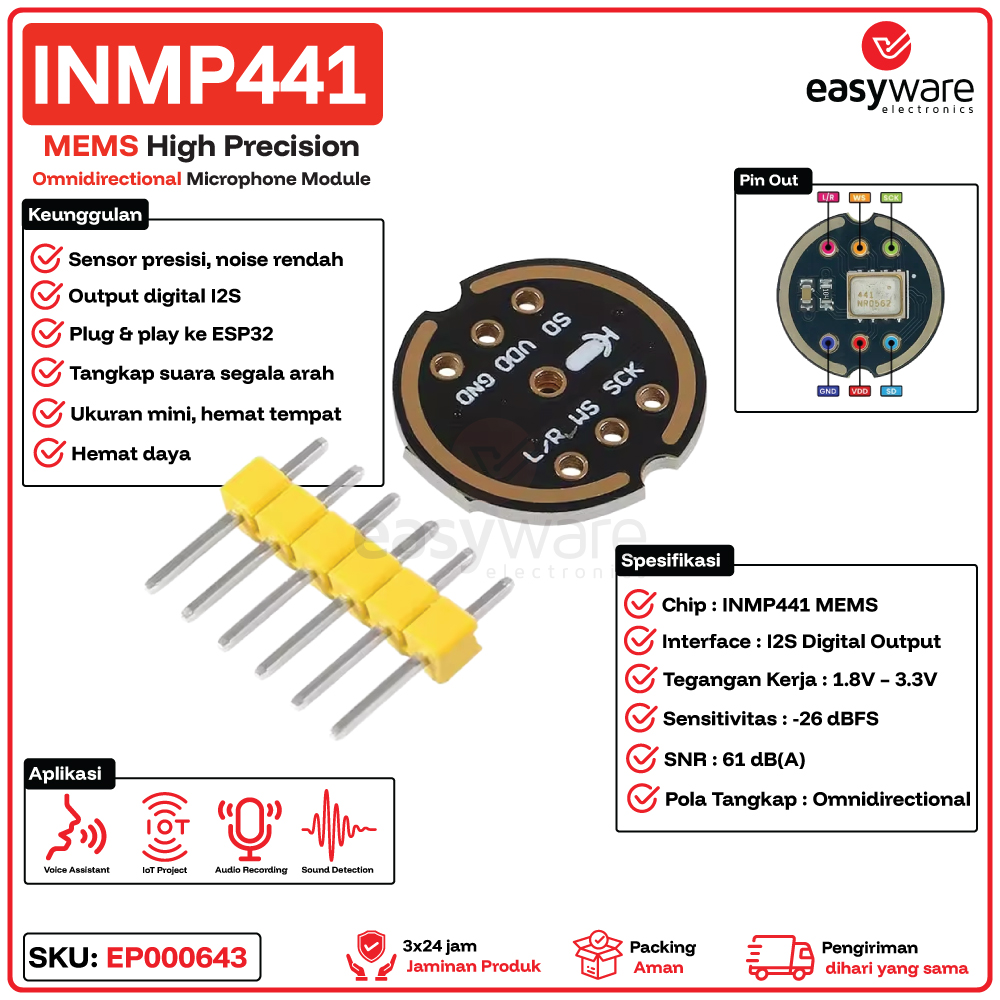 INMP441 MEMS High Precision Microphone Module – Sensor Suara Digital I2S Omnidirectional