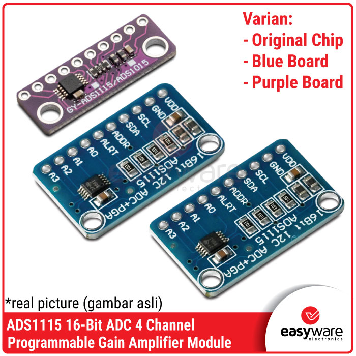 ADS1115 16 BIT I2C ADC 4 CHANNEL ANALOG TO DIGITAL MODULE ORIGINAL CHIP / BLUE / PURPLE BOARD