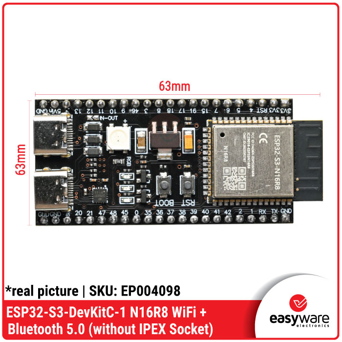 ESP32-S3-DevKitC-1 N16R8 – Board Development WiFi 6 & Bluetooth 5.0 Dual Core 16MB Flash 8MB PSRAM With IPEX Socket - Gambar 4