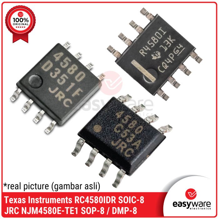 IC Dual Op-Amp NJM4580M NJM4580E RC4580IDR – IC Audio SOP-8 / DMP-8 Original JRC & Texas Instruments