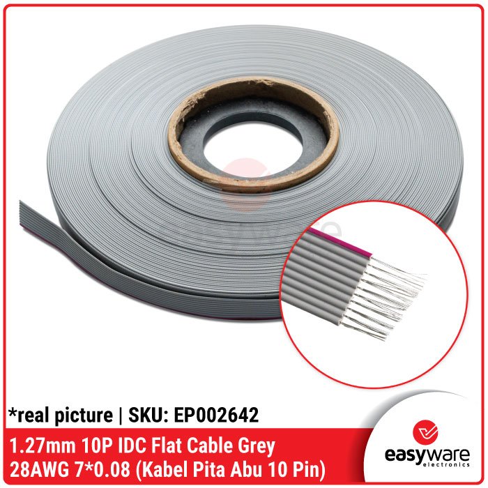 1 Meter Kabel Flat 10P Grey Kabel IDC 10 Pin Kabel Pita 10P Abu-abu Pitch 1.27mm Gray Flat Cable Kabel AWG 28 - Image 2