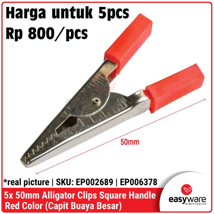 5pcs Alligator Clips 35mm & 50mm Square Handle Black Red Capit Buaya Kabel Test - Image 4