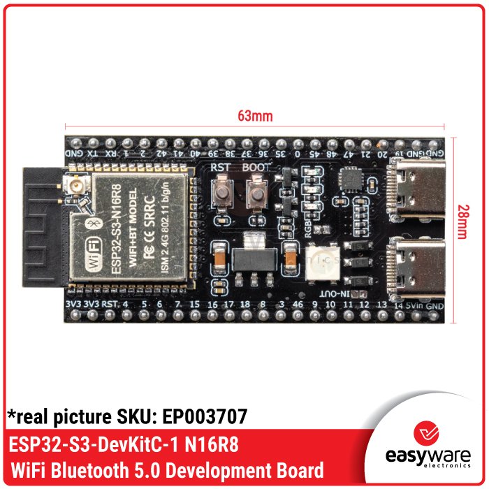 ESP32-S3-DevKitC-1 N16R8 – Board Development WiFi 6 & Bluetooth 5.0 Dual Core 16MB Flash 8MB PSRAM - Image 2