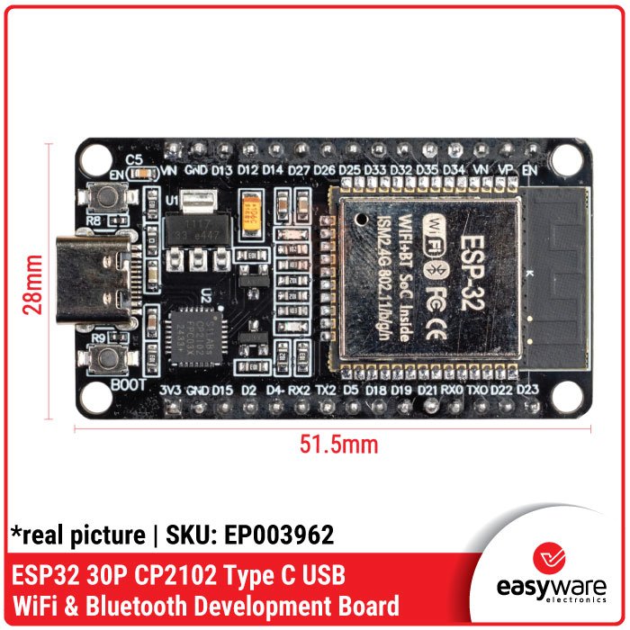 ESP32 ESP-32S 30P WiFi + Bluetooth Dual – CH340C CH9102x CP210x CP2102 Micro USB / Type C USB-C Developement Board - Image 9