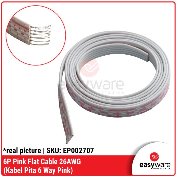 Kabel Pita 6 Pin 6P 6 Line Way AWG 26 Ribbon Flat Satu Meter Kabel Serabut 6P 6 Pin Abu / Pink - Image 3