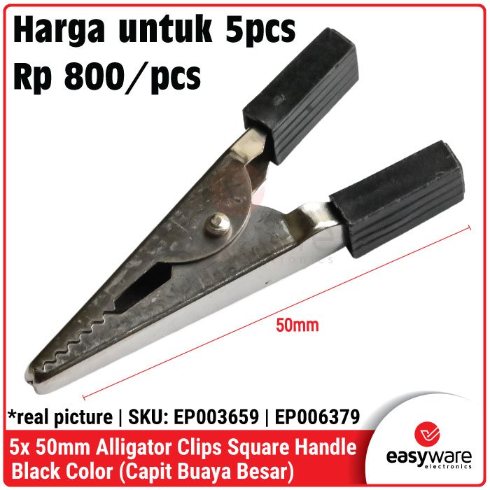 5pcs Alligator Clips 35mm & 50mm Square Handle Black Red Capit Buaya Kabel Test - Image 5