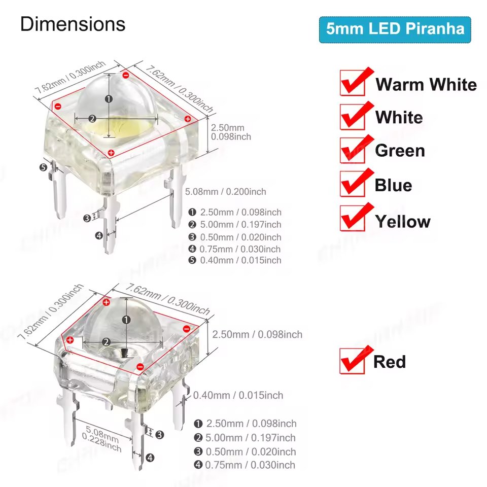 LED Piranha Super Flux 5mm 4P Clear Lens – LED Ultra Bright Merah/Hijau/Biru/Kuning/Putih - Image 3
