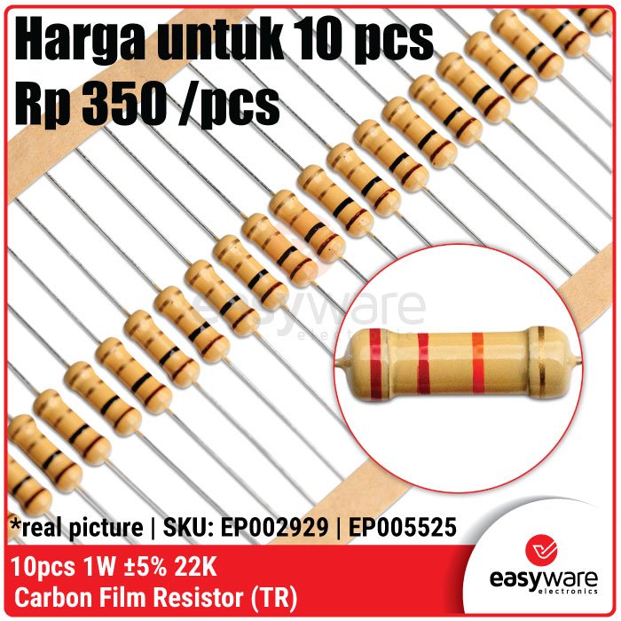 10x Carbon Film Resistor 1W 5% 1K 1K5 2K2 3K3 3K9 4K7 6K8 10K 12K 22K - Image 2