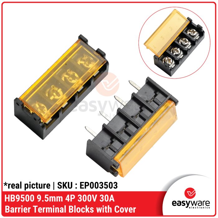 Terminal Block HB9500 9.5mm 2P 3P 4P – Connector Barrier 300V 25A Dengan/Tanpa Cover - Image 2