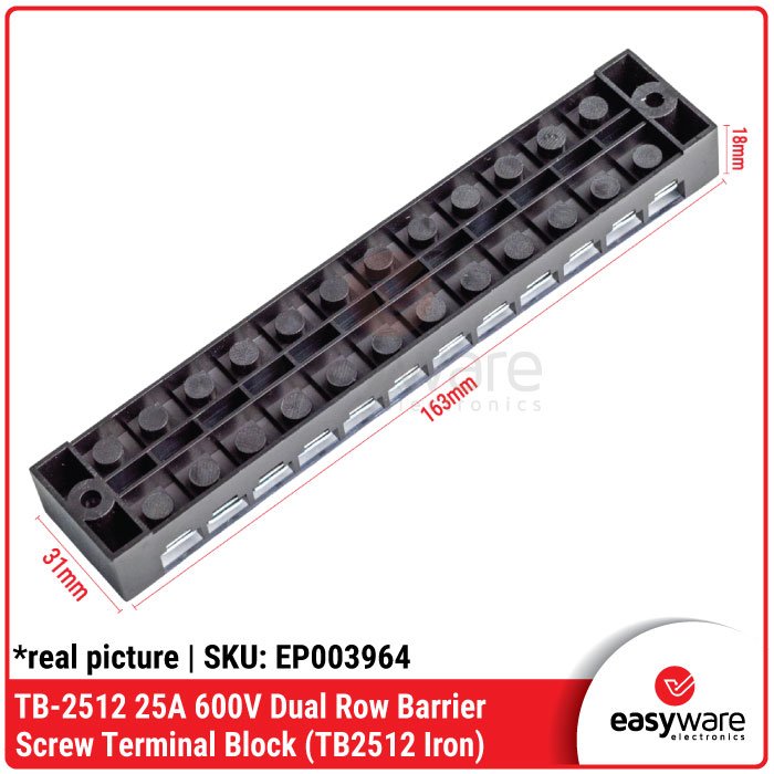 Terminal Blok Sekrup Dual Row TB-2512 – Konektor Daya 600V 25A (Pitch 10mm) - Image 3