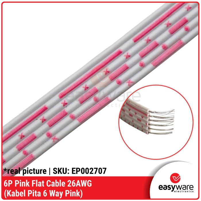 Kabel Pita 6 Pin 6P 6 Line Way AWG 26 Ribbon Flat Satu Meter Kabel Serabut 6P 6 Pin Abu / Pink - Image 2