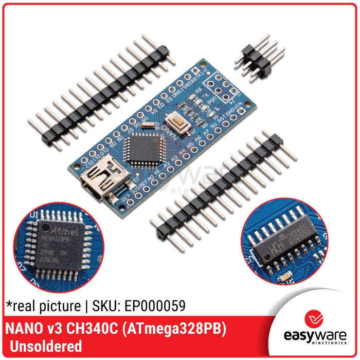 NANO V3.0 Board ATmega328P CH340C – MiniUSB Unsoldered, Kompatibel Arduino