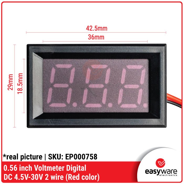 Voltmeter LED Digital 2 Kabel 0.56″ – Pengukur Tegangan DC 4.5V hingga 30V - Image 3