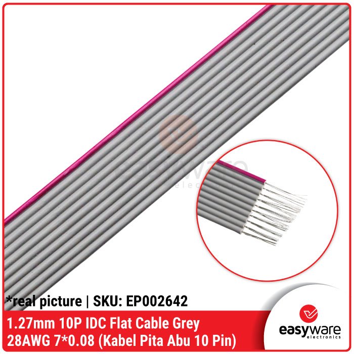 1 Meter Kabel Flat 10P Grey Kabel IDC 10 Pin Kabel Pita 10P Abu-abu Pitch 1.27mm Gray Flat Cable Kabel AWG 28 - Image 3