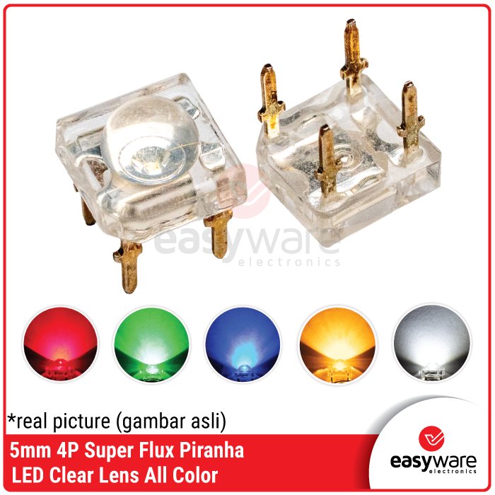 LED Piranha Super Flux 5mm 4P Clear Lens – LED Ultra Bright Merah/Hijau/Biru/Kuning/Putih - Image 2