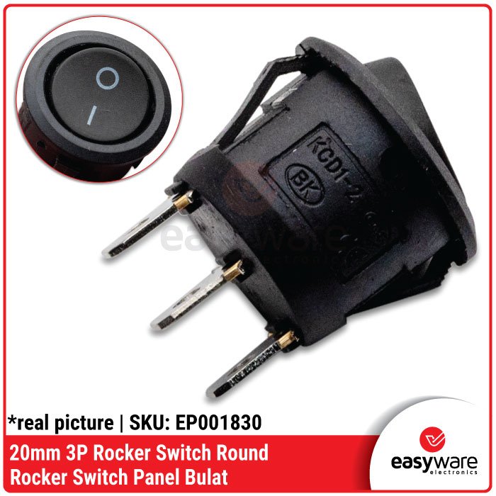 Rocker Switch Round 3 Pin 20mm – Saklar Bulat Panel On-Off 3P Hitam - Image 2
