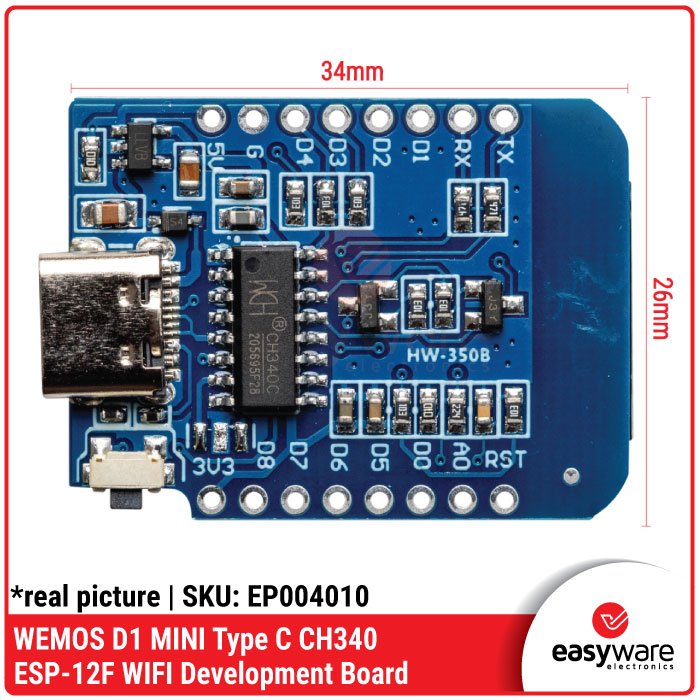 WEMOS D1 MINI ESP8266 ESP-12F WiFi Board – Micro USB / Type C CH340 / FT232 - Image 3