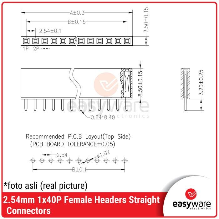 Female Header 1x40P Pitch 2.54mm Straight – Soket Header 40 Pin Single Row untuk arduino - Image 2
