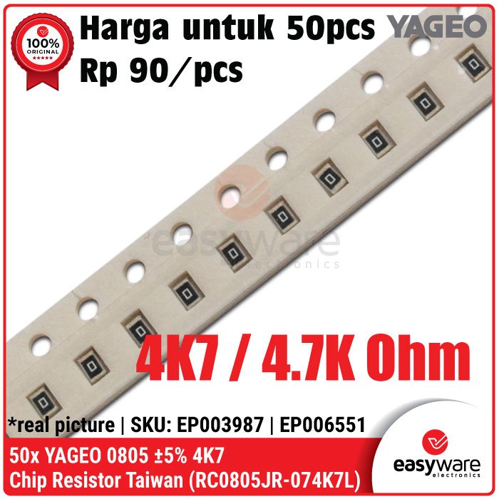 50pcs Resistor SMD 0805 YAGEO 5% 4K7 Chip Resistor 4.7K Ohm Resistor SMD