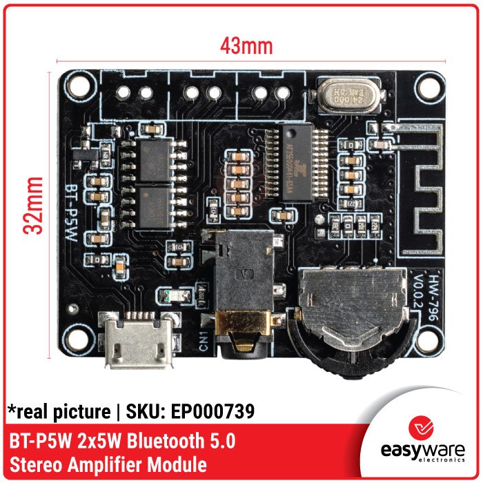 BT-P5W 2x5W Bluetooth 5.0 Stereo Amplifier Module 5W+5W Class D HiFi Audio - Image 2