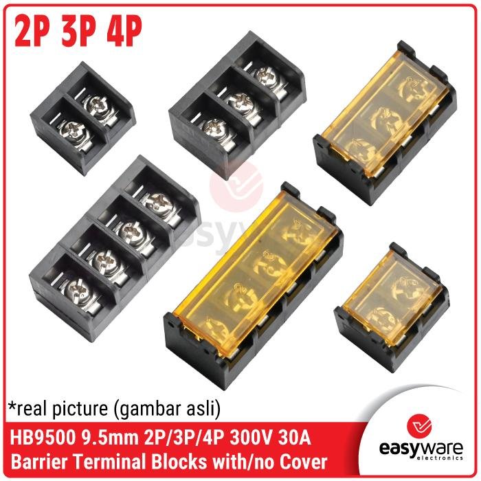 Terminal Block HB9500 9.5mm 2P 3P 4P – Connector Barrier 300V 25A Dengan/Tanpa Cover