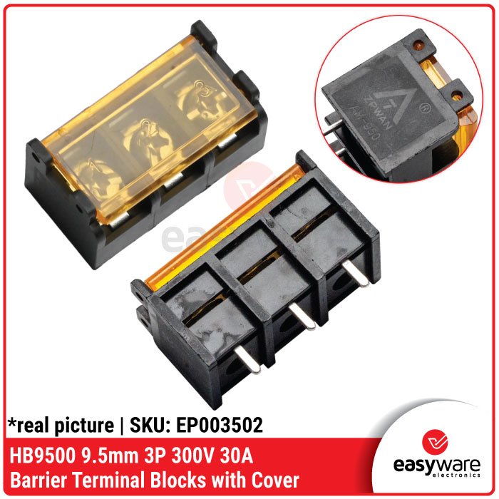 Terminal Block HB9500 9.5mm 2P 3P 4P – Connector Barrier 300V 25A Dengan/Tanpa Cover - Image 3
