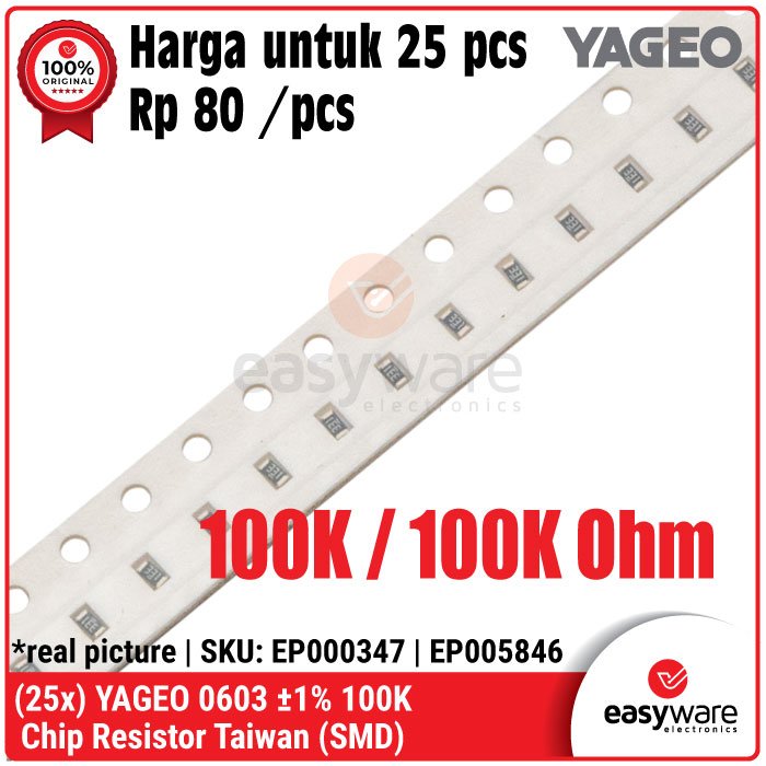 25pcs YAGEO Resistor Taiwan YAGEO 0603 SMD SMT 1% 5K1 10K 15K 22K 33K 47K 100K 100K Ohm 5.1K Ohm Chip Resistor - Image 2