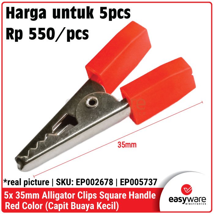 5pcs Alligator Clips 35mm & 50mm Square Handle Black Red Capit Buaya Kabel Test - Image 2