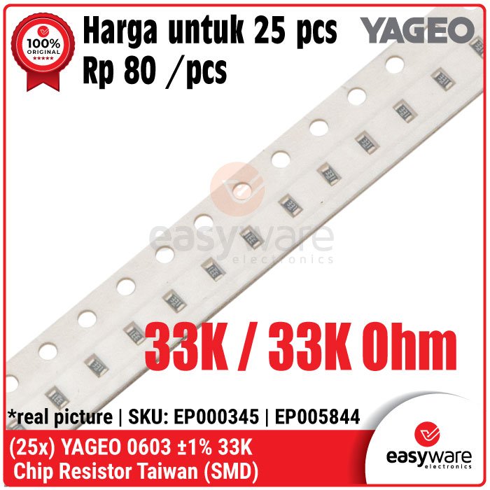 25pcs YAGEO Resistor Taiwan YAGEO 0603 SMD SMT 1% 5K1 10K 15K 22K 33K 47K 100K 100K Ohm 5.1K Ohm Chip Resistor - Image 4