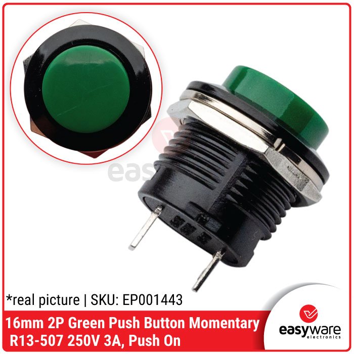 Push Button R13-507 16mm Round Saklar Tombol R13-507 2 Pin AC 250V 3A – Merah Hijau Biru Kuning Hitam Putih - Image 4