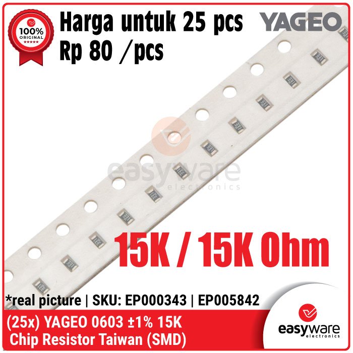 25pcs YAGEO Resistor Taiwan YAGEO 0603 SMD SMT 1% 5K1 10K 15K 22K 33K 47K 100K 100K Ohm 5.1K Ohm Chip Resistor - Image 6