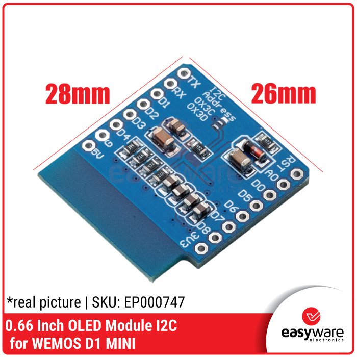 Modul OLED 0.66″ I2C SSD1306 for Wemos D1 Mini – Layar OLED I2C 64×48 LCD I2C Putih - Image 2