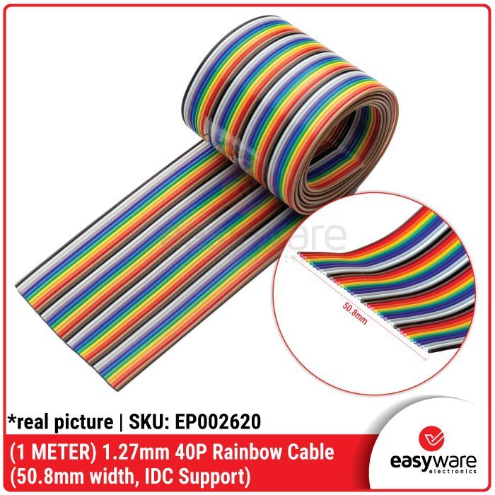 Rainbow Cable 1.27mm 40P Pelangi (1 Meter) – Kabel Flat IDC 48mm & 50.8mm