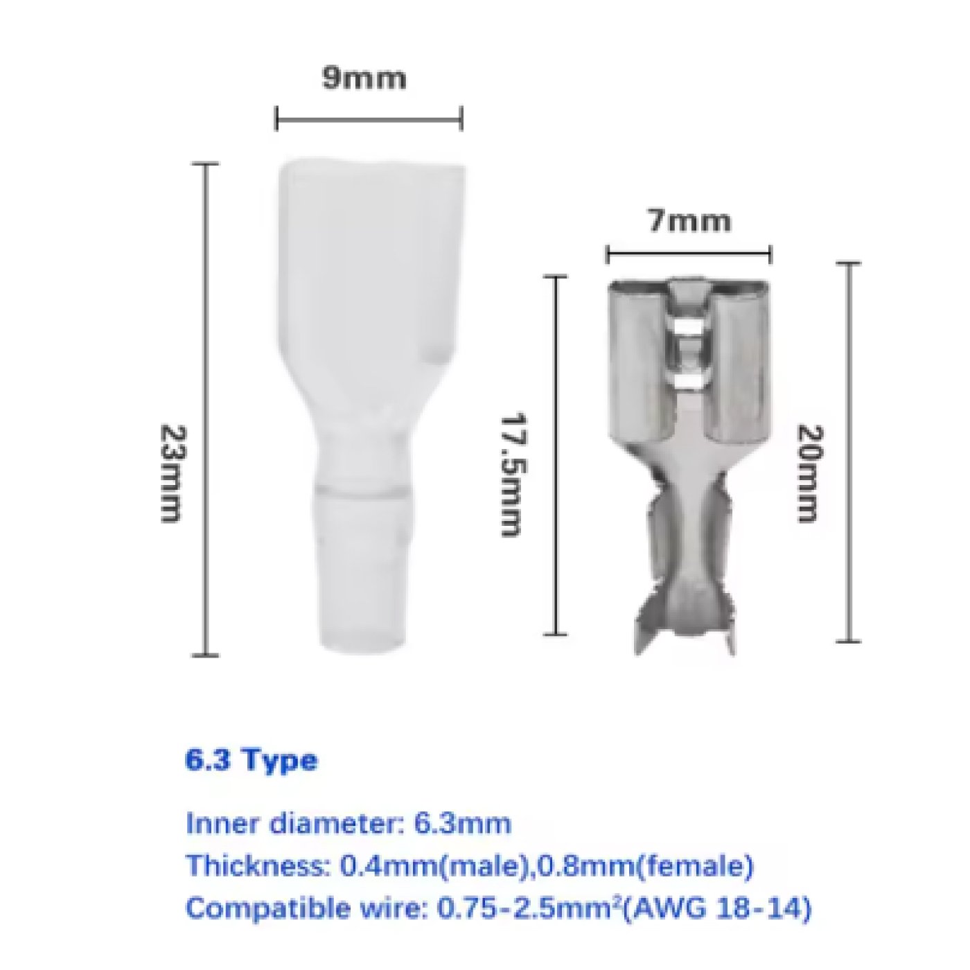 10 set 6.3mm Female Spade Connector Crimp Terminal with Insulating Sleeves For Terminals 22-16AWG Skun Female S-03 - Image 3