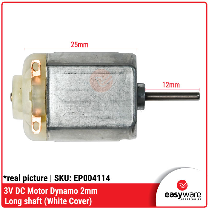 Dinamo 3V DC Motor Dynamo 2mm Long Shaft 12mm (White Cover) Motor DC - Gambar 2