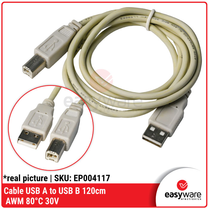 Cable USB A to USB B 1.2M AWM 80°C 30V USB 2.0 Kabel USB A to USB B Arduino Printer Scanner