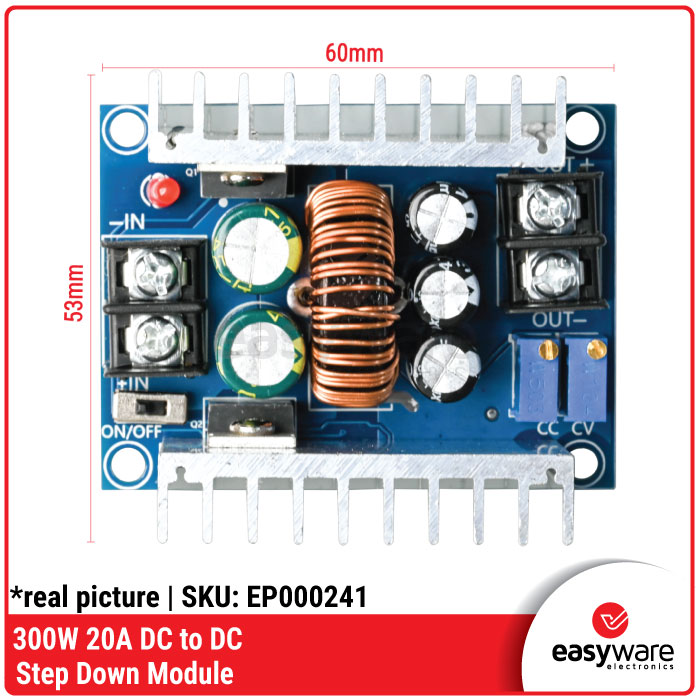 Modul DC-DC Step Down Buck Converter 300W 20A 6-40V Input 1.2-35V Output Adjustable — Power Supply DIY - Gambar 2