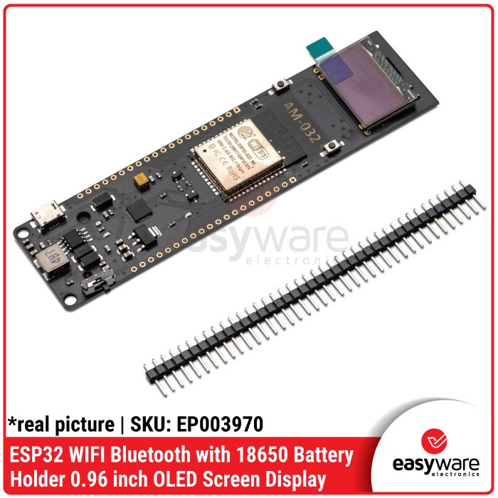 ESP32 Development Board WiFi Bluetooth OLED 0.96" 18650 Battery Holder AM-032 ESP32-WROOM-32D Original — IoT Portable - Gambar 2