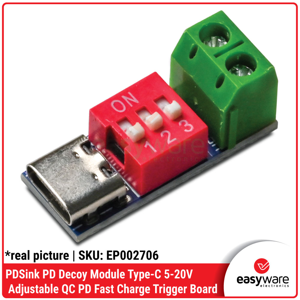 PDSink USB-C PD QC Decoy Trigger 5V-20V Adjustable DIP Switch Screw Terminal — DIY Power Supply Fast Charge