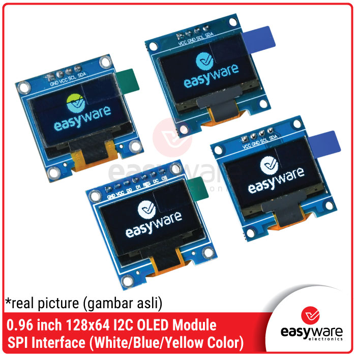 Modul OLED 0.96 Inch 128x64 I2C SPI SSD1306 White Blue Yellow Blue — Display Arduino ESP32 STM32 Compatible