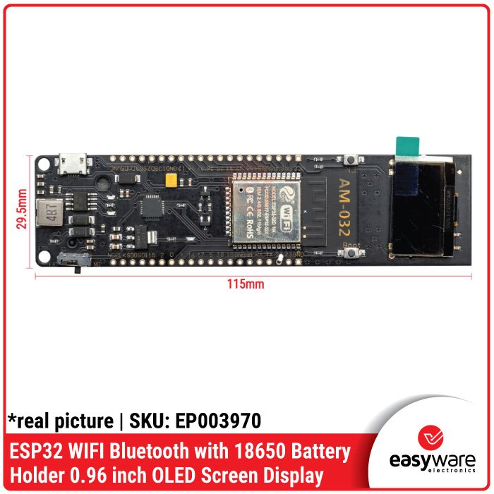 ESP32 Development Board WiFi Bluetooth OLED 0.96" 18650 Battery Holder AM-032 ESP32-WROOM-32D Original — IoT Portable - Gambar 4