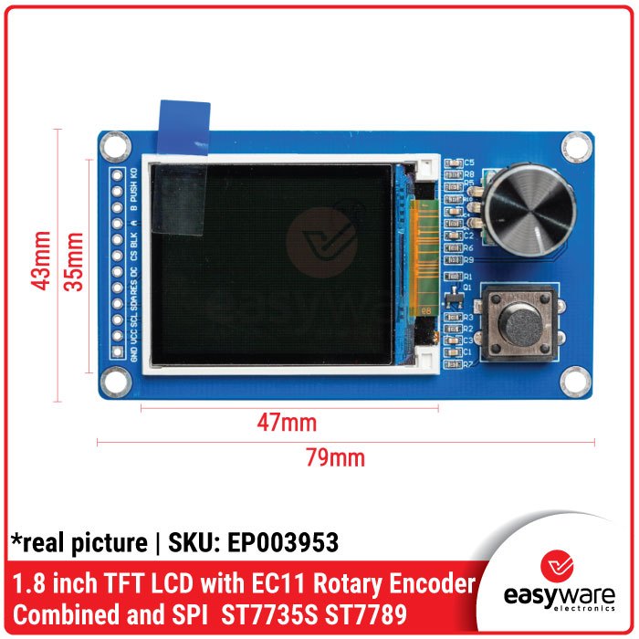 Layar TFT LCD 1.8 Inch / 2.4 Inch + Rotary Encoder EC11 - Modul Display SPI ST7735S ST7789 - Gambar 6