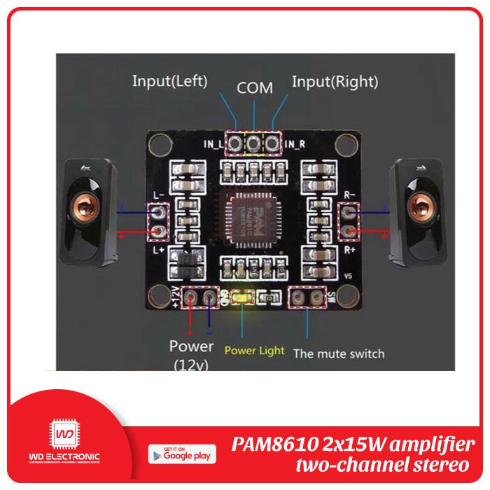 Modul PAM8610 2x15W Stereo Class D Digital Amplifier Board 12V — DIY Speaker Aktif Audio Compatible - Gambar 4
