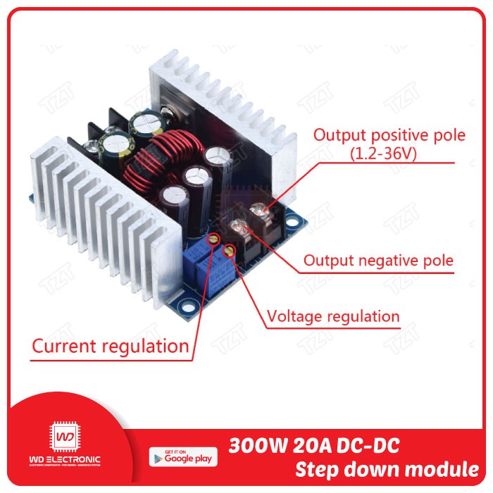 Modul DC-DC Step Down Buck Converter 300W 20A 6-40V Input 1.2-35V Output Adjustable — Power Supply DIY - Gambar 5