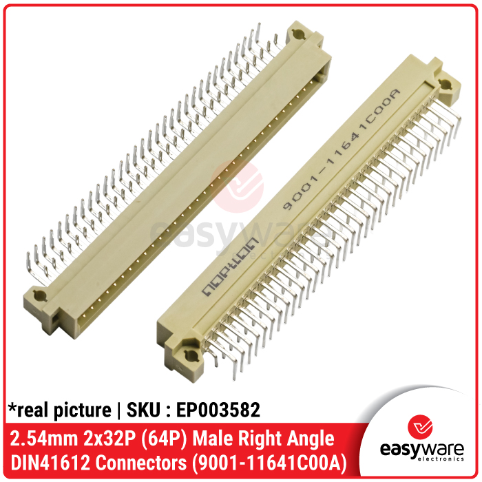 2.54mm 2x32P (64P) Male Right Angle DIN41612 Connectors (9001-11641C00A) Konektor Jantan Siku Kanan