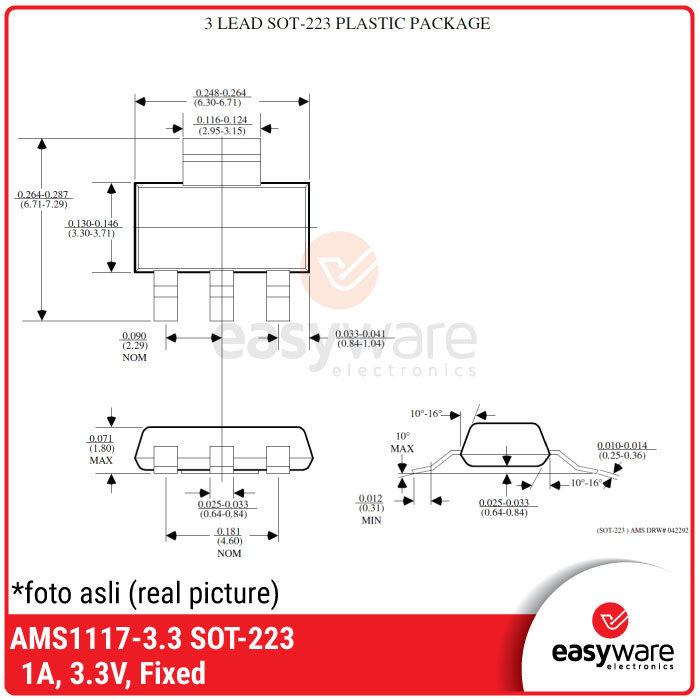 AMS1117-3.3 SOT-223 ORIGINAL AMS AMS1117 3.3V IC LDO Voltage Regulator - Gambar 2