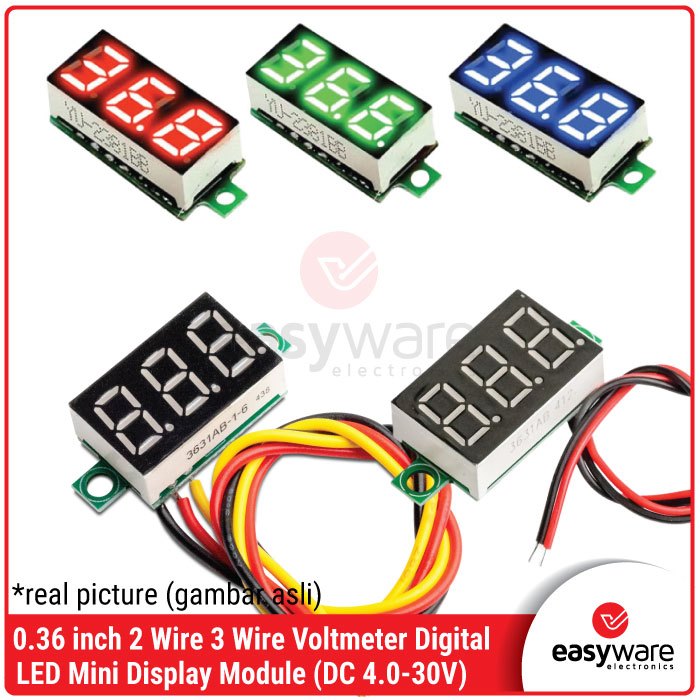 0.36 inch DC LED Digital Voltmeter 0-100V 3 Wire Voltmeter 4-30V 2 Wire Voltage Meter Auto Car Mobile Power Voltage Tester Detector 12V Red Green Blue 0,36"
