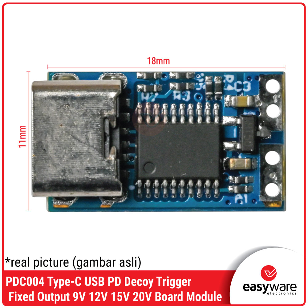PDC004 USB-C PD Decoy Trigger Fixed Output 9V 12V 15V 20V — Modul Trigger USB PD Compact Compatible - Gambar 3