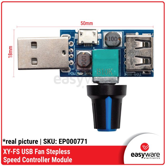 XY-FS USB Fan Stepless Speed Controller — Modul Pengatur Kecepatan Kipas USB Plug and Play - Gambar 2